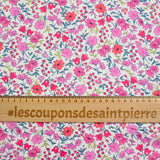Coton imprimé Vittoria fleurs rose vintage fond blanc cassé au mètre