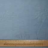 Crêpe viscose Lily brodé feuillage bleu barbeau