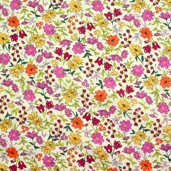 Coton imprimé Vittoria fleurs vintage fond écru au mètre
