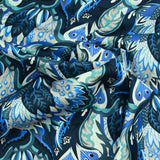 Coton imprimé Ginevra bleu et gris fond marine au mètre