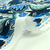 Coton imprimé Ginevra bleu et gris fond marine au mètre