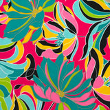 Maille maillot de bain imprimée fleurs fuchsia, jaune et vert