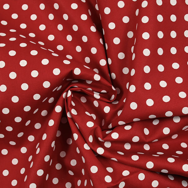 Coton imprimé pois 8mm fond rouge