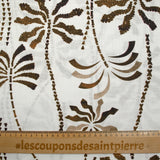 Coton tissé aspect lin imprimé palmiers ondulés fond blanc
