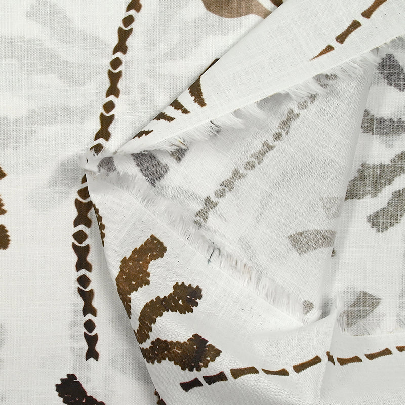 Coton tissé aspect lin imprimé palmiers ondulés fond blanc