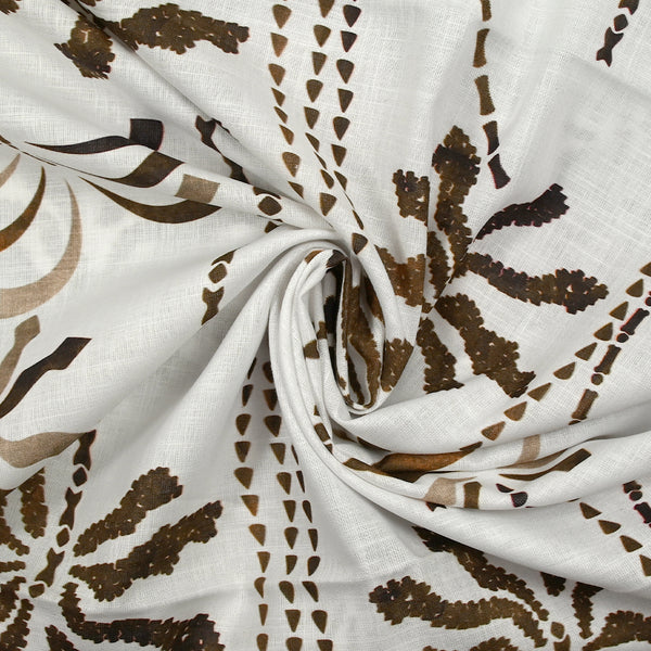 Coton tissé aspect lin imprimé palmiers ondulés fond blanc