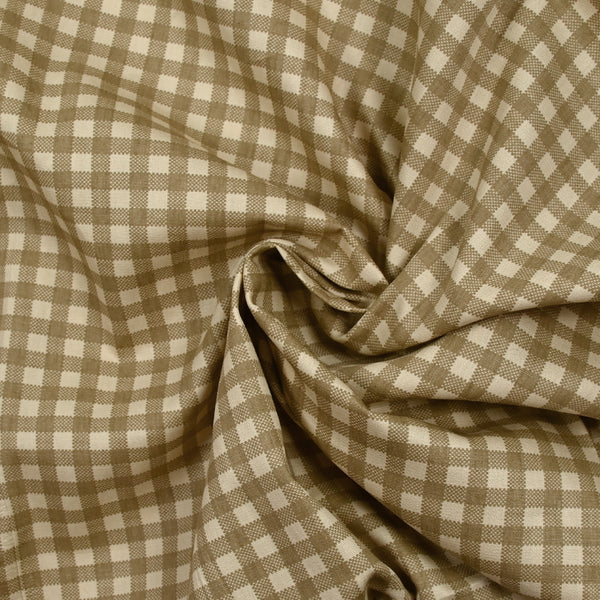 Coton imprimé vichy marron et beige