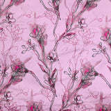 Brocart polyester désert de fleurs fond rose