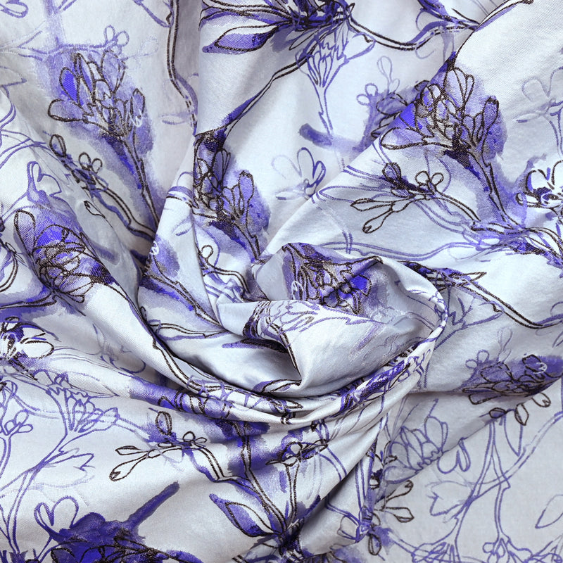 Brocart polyester désert de fleurs fond violet