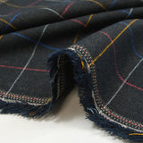 Tejido de poliviscosa teñida a cuadros Nicolas, fondo azul marino jaspeado