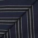 Sergé de laine rayé noir et gris fond marine