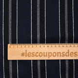 Sergé de laine rayé noir et gris fond marine
