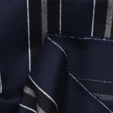 Sergé de laine rayé noir et gris fond marine