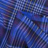 Red and beige checked wool, blue background