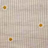 Dyed woven cotton embroidered daisy white and beige striped background