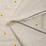 Dyed woven cotton embroidered daisy white and beige striped background