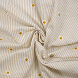 Dyed woven cotton embroidered daisy white and beige striped background