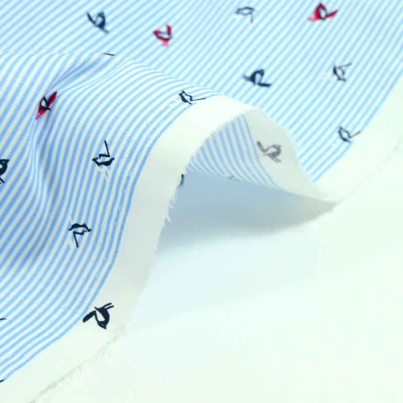Cotton Printed Blue stripe and bird