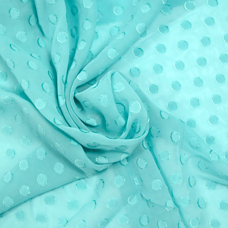 Crêpe Georgette Viscose with jacquard blue polka dots