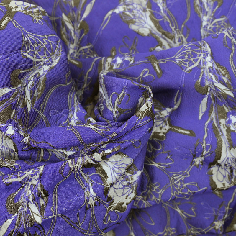 Brocart polyester désert de fleurs fond violet