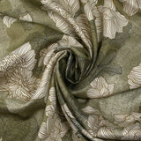 Satin de viscose imprimé ombre de fleurs fond vert-de-gris