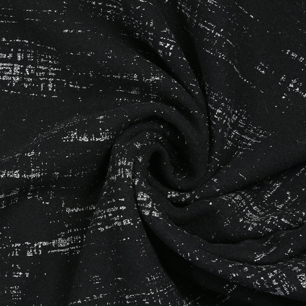 Drap de laine mélangée imprimé foil argenté fond noir