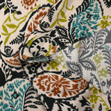 Satin de viscose imprimé cachemire flou turquoise et anis fond écru