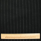 Drap de laine mélangée rayure blanche fond noir