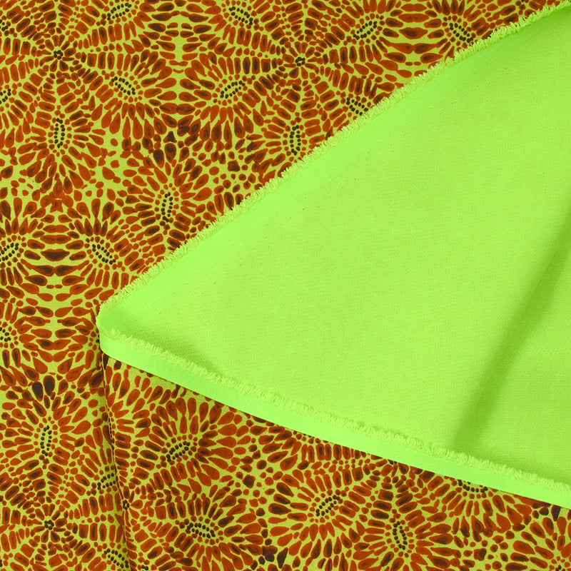 Crêpe lourd imprimé rosace d'automne fond vert fluo