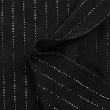 Drap de laine mélangée rayure blanche fond noir