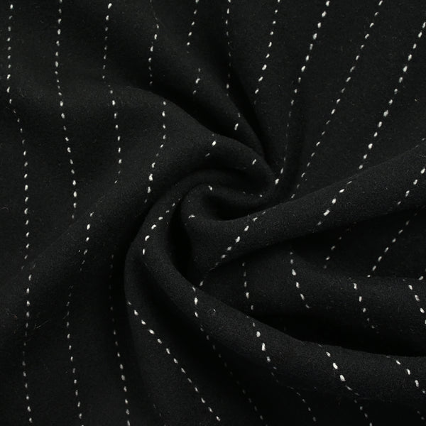Drap de laine mélangée rayure blanche fond noir