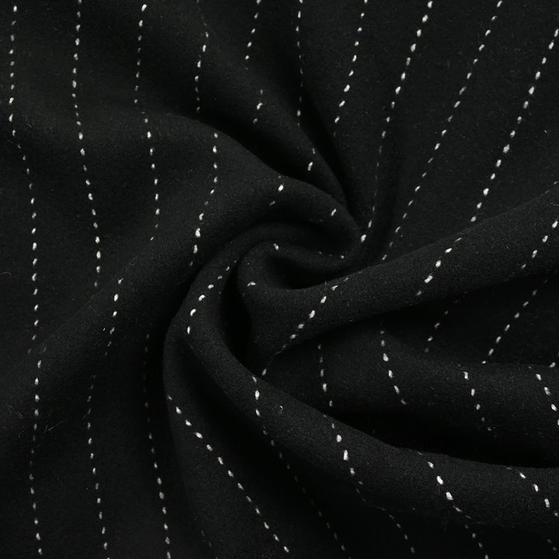 Drap de laine mélangée rayure blanche fond noir