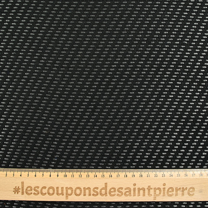 Jacquard de laine mélangée diagonale argentée fond noir
