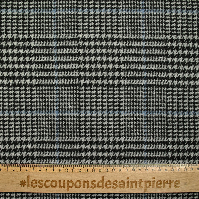 Laine mélangée Prince de Galles ligne bleue fond gris et noir