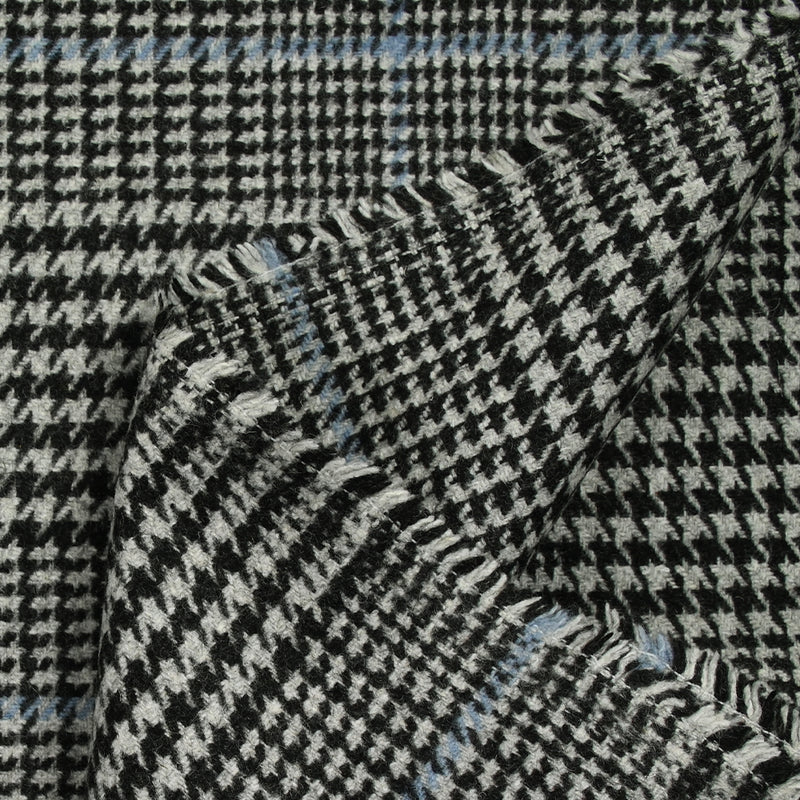 Laine mélangée Prince de Galles ligne bleue fond gris et noir