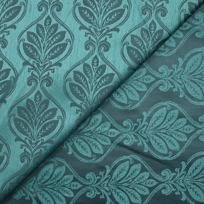 Jacquard de polyester feuille mystique bleu caraïbes et gris bleuté