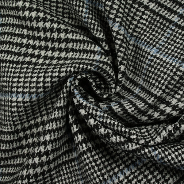 Laine mélangée Prince de Galles ligne bleue fond gris et noir