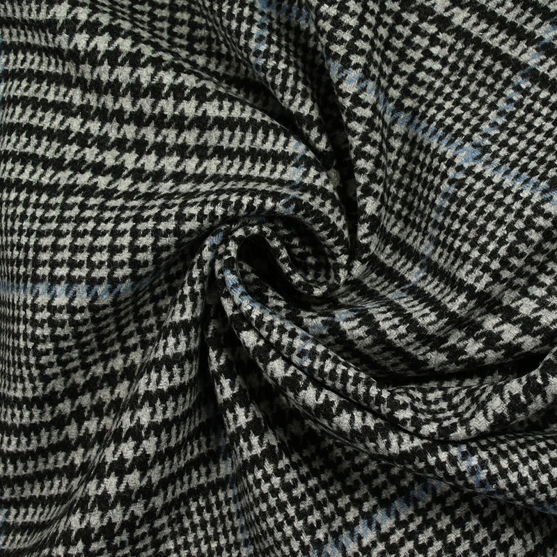 Laine mélangée Prince de Galles ligne bleue fond gris et noir