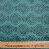 Jacquard de polyester feuille mystique bleu caraïbes et gris bleuté