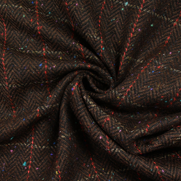 Laine mélangée chevron mouchetée ligne beige et rouge fond marron