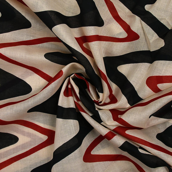 Voile de coton imprimé ondes fond beige
