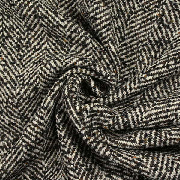 Laine mélangée chevron bouclette noir fond blanc et marron