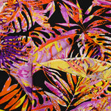 Viscose imprimée jungle jaune et violet fond noir