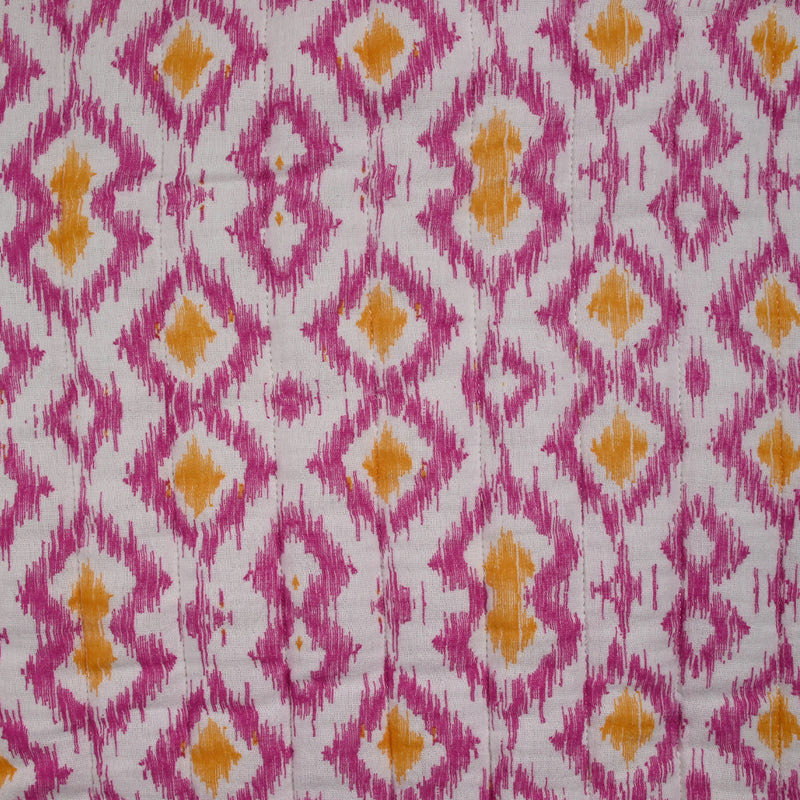 Double gaze matelassée double face indien Bihar fond rose et blanc au mètre