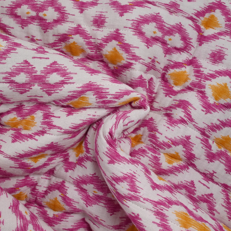 Double gaze matelassée double face indien Bihar fond rose et blanc au mètre