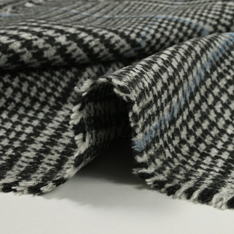 Laine mélangée Prince de Galles ligne bleue fond gris et noir