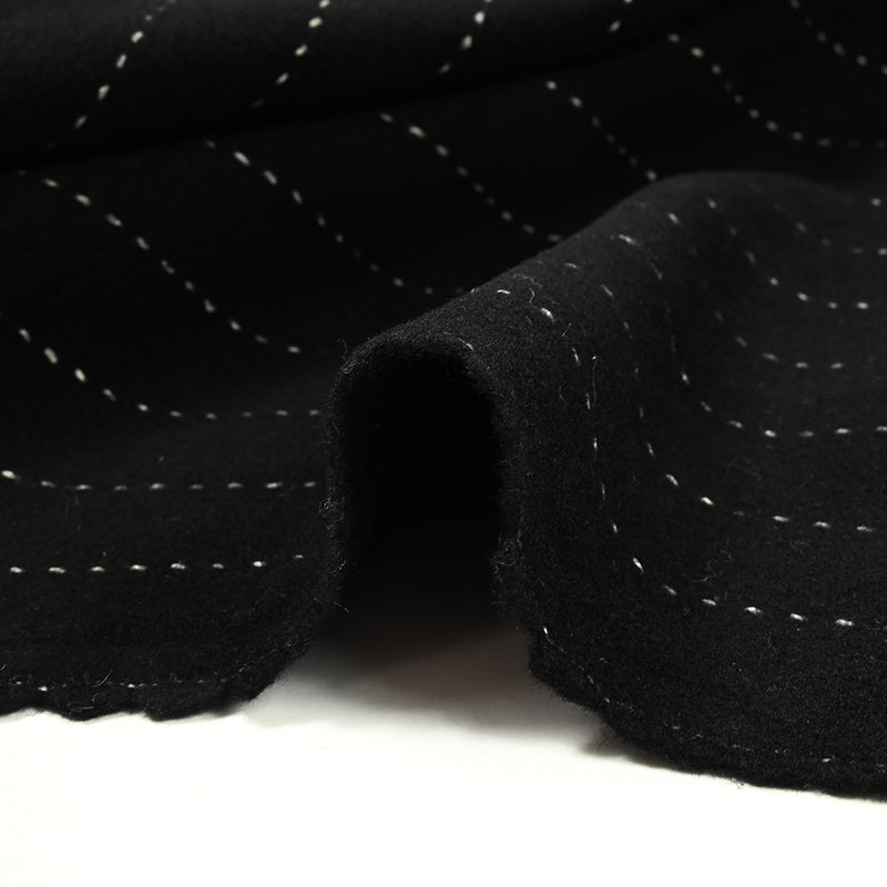 Drap de laine mélangée rayure blanche fond noir