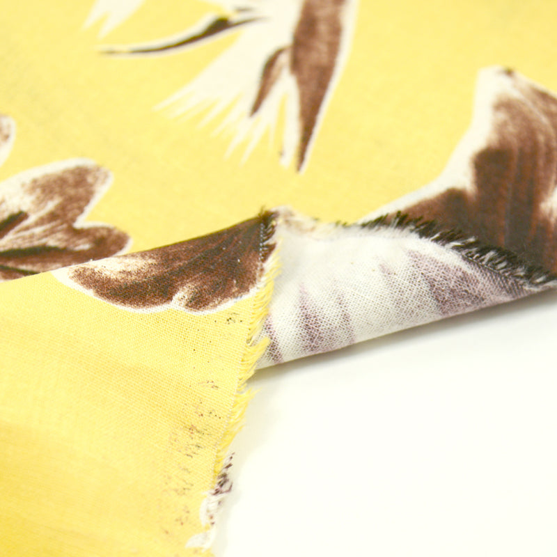 Lin viscose imprimé méli-mélo fleurs fond jaune