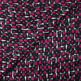 Satin de soie imprimé rétro pop magenta fond blanc