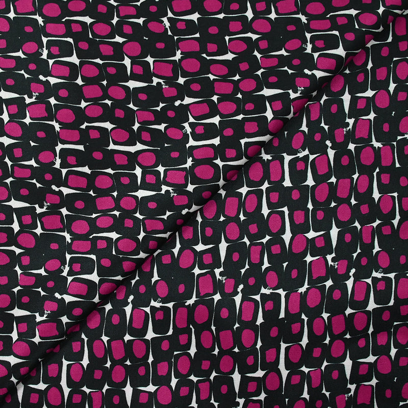 Satin de soie imprimé rétro pop magenta fond blanc